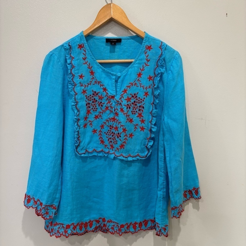 J. Crew Embroidered Linen Tunic Top Women’s Size Small